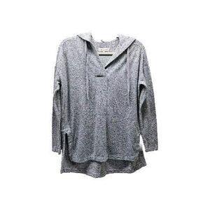 Lou & Grey Loft Womens White Gray Stripe Hooded Oversized Sweater High Low XS